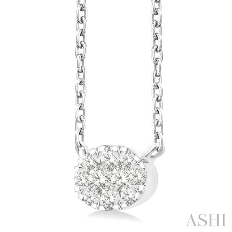 1/10 Ctw Lovebright Petite East-West Set Oval Shape Round Cut Diamond Fashion Pendant With Chain in 10K Yellow and White Gold