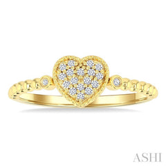 1/8 Ctw Petite Bead Shank Heart Motif Round Cut Bead Bijoux Diamond Fashion Ring in 10K Yellow Gold