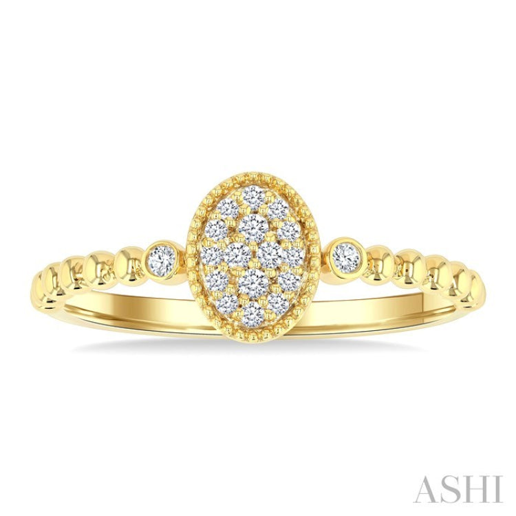 1/8 Ctw Petite Bead Shank Oval Center Round Cut Bead Bijoux Diamond Fashion Ring in 10K Yellow Gold