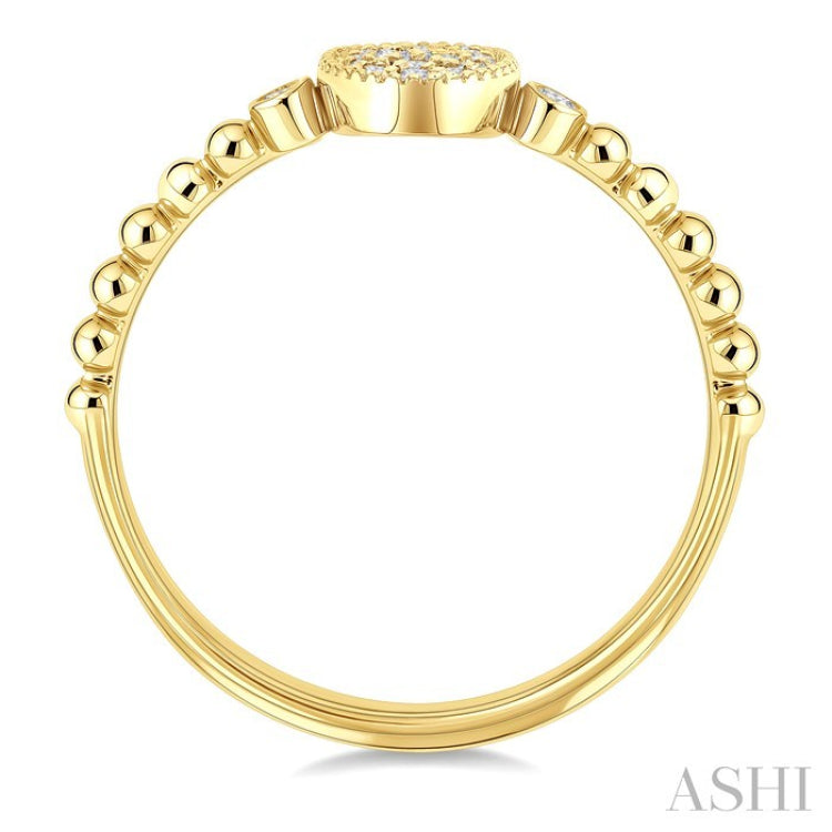 1/8 Ctw Petite Bead Shank Oval Center Round Cut Bead Bijoux Diamond Fashion Ring in 10K Yellow Gold
