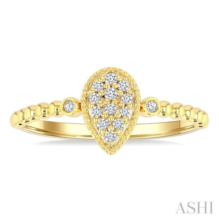 1/8 Ctw Petite Bead Shank Pear Shape Center Round Cut Bead Bijoux Diamond Fashion Ring in 10K Yellow Gold