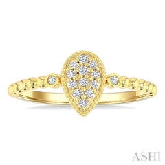 1/8 Ctw Petite Bead Shank Pear Shape Center Round Cut Bead Bijoux Diamond Fashion Ring in 10K Yellow Gold