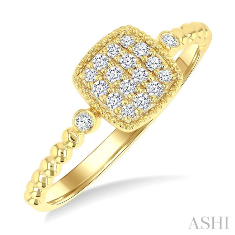 1/8 Ctw Petite Bead Shank Cushion Shape Center Round Cut Bead Bijoux Diamond Fashion Ring in 10K Yellow Gold