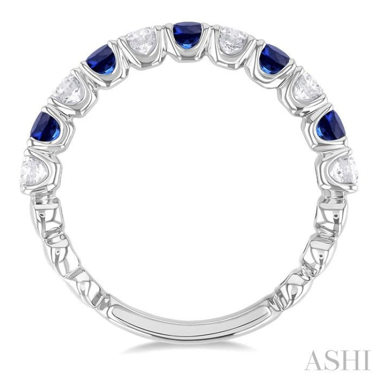 1/2 ctw Round Cut 2.85MM Sapphire and Diamond Precious Wedding Band in 14K White Gold