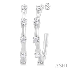 1/3 Ctw Bamboo Shoot Inspired Round Cut Diamond Fashion Half Hoop Earrings in 14K White Gold
