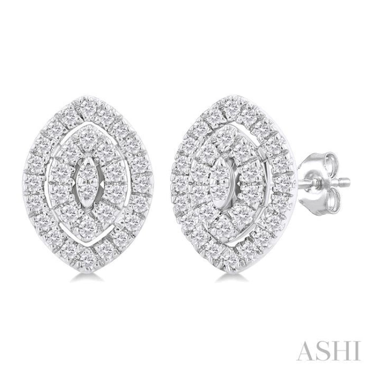 1/5 Ctw Double Halo Marquise Shape Petite Round Cut Diamond Fashion Stud Earrings in 10K White Gold