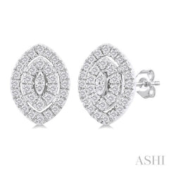 1/5 Ctw Double Halo Marquise Shape Petite Round Cut Diamond Fashion Stud Earrings in 10K White Gold