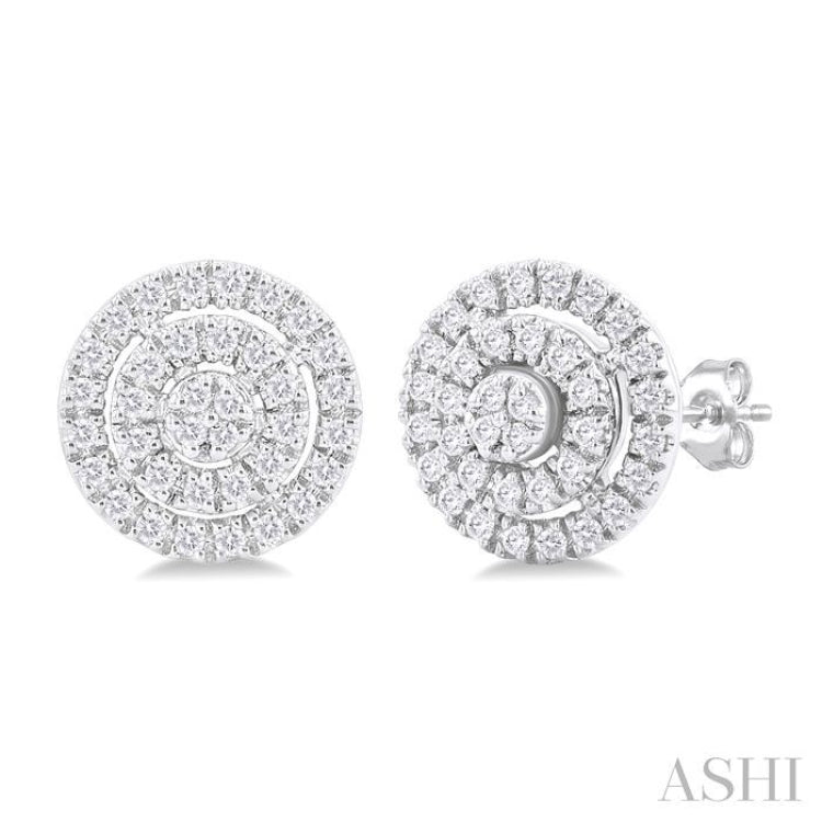 1/5 Ctw Double Halo Round Shape Petite Round Cut Diamond Fashion Stud Earrings in 10K White Gold