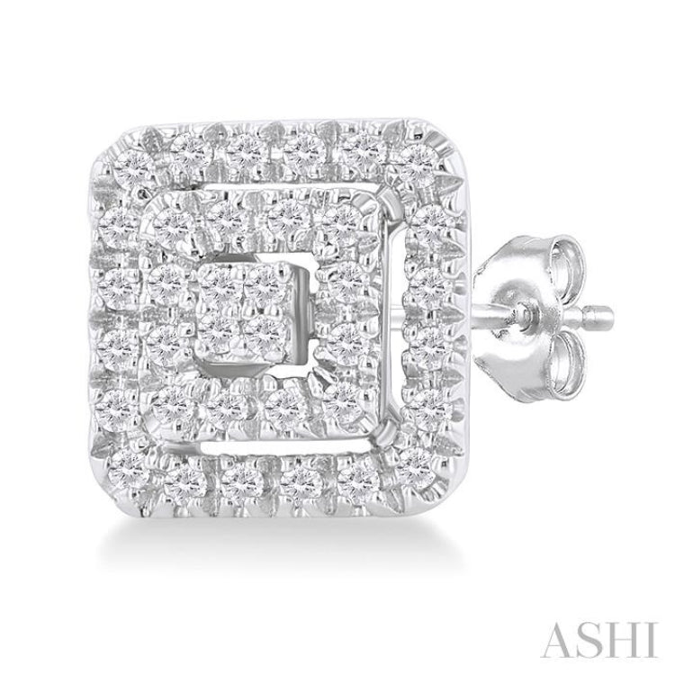 1/5 Ctw Double Halo Square Shape Petite Round Cut Diamond Fashion Stud Earrings in 10K White Gold