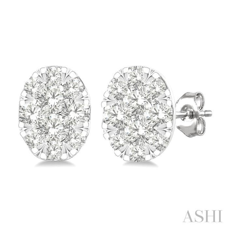 1/6 Ctw Lovebright Petite Oval Shape Round Cut Diamond Fashion Stud Earrings in 10K Yellow and White Gold