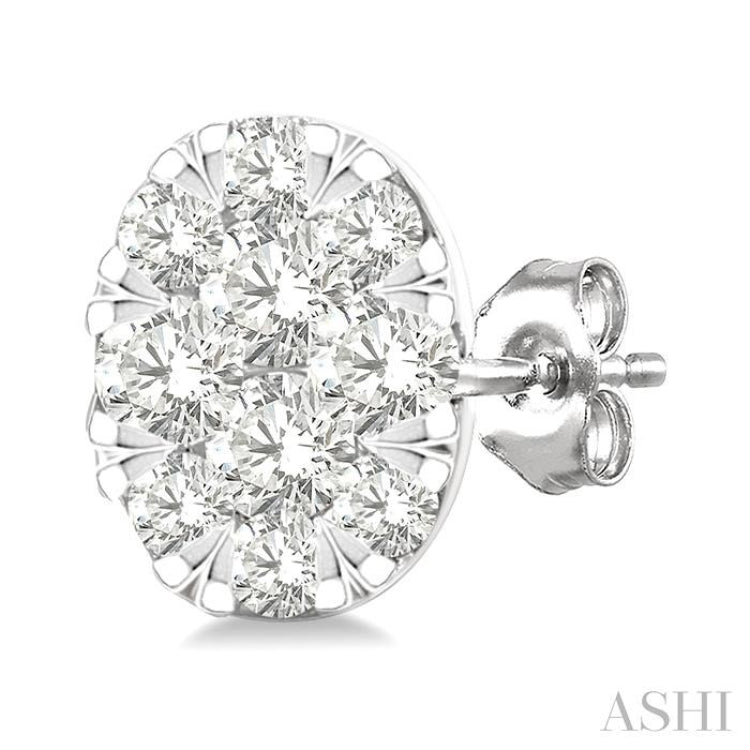 1/6 Ctw Lovebright Petite Oval Shape Round Cut Diamond Fashion Stud Earrings in 10K Yellow and White Gold