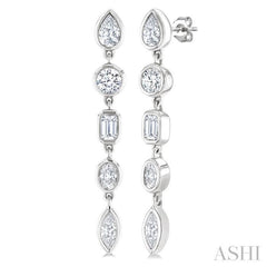 1 Ctw Bezel Set Mixed Diamond Cut Fashion Earrings in 14K White Gold