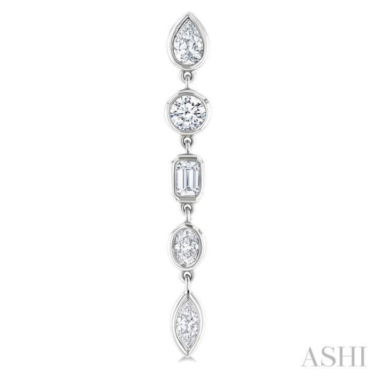 1 Ctw Bezel Set Mixed Diamond Cut Fashion Earrings in 14K White Gold