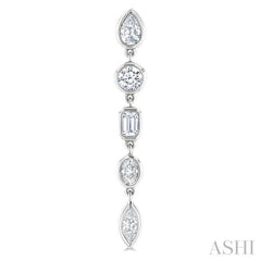 1 Ctw Bezel Set Mixed Diamond Cut Fashion Earrings in 14K White Gold