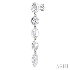 1 Ctw Bezel Set Mixed Diamond Cut Fashion Earrings in 14K White Gold