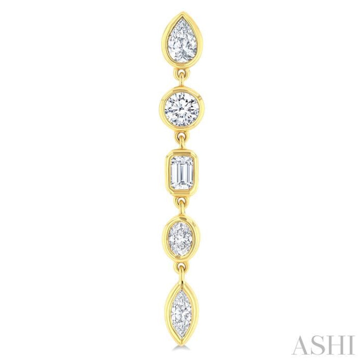 1 Ctw Bezel Set Mixed Diamond Cut Fashion Earrings in 14K Yellow Gold