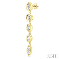 1 Ctw Bezel Set Mixed Diamond Cut Fashion Earrings in 14K Yellow Gold