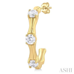 1/8 Ctw Petite Bamboo Shoot Inspired Round Cut Diamond Fashion Half Hoop Earrings in 10K Yellow Gold