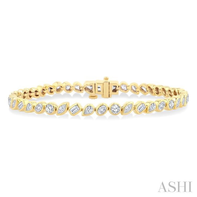 4 Ctw Mixed Diamond Cut Fashion Tennis Bracelet in 14K Yellow Gold