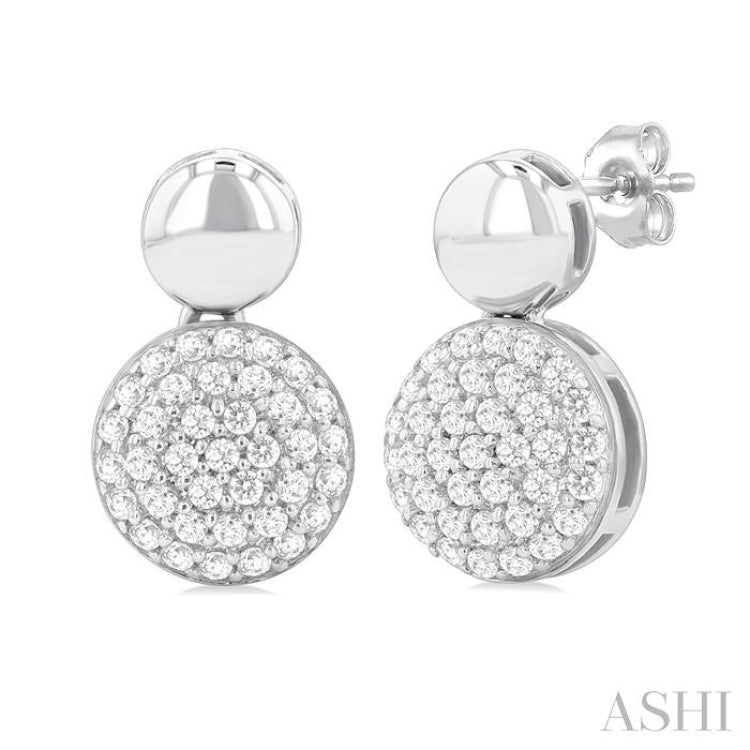1/3 Ctw Circular Mount Pave Set Round Cut Diamond Fashion Earrings in 10K White Gold