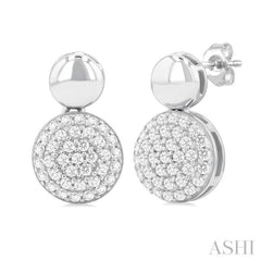 1/3 Ctw Circular Mount Pave Set Round Cut Diamond Fashion Earrings in 10K White Gold