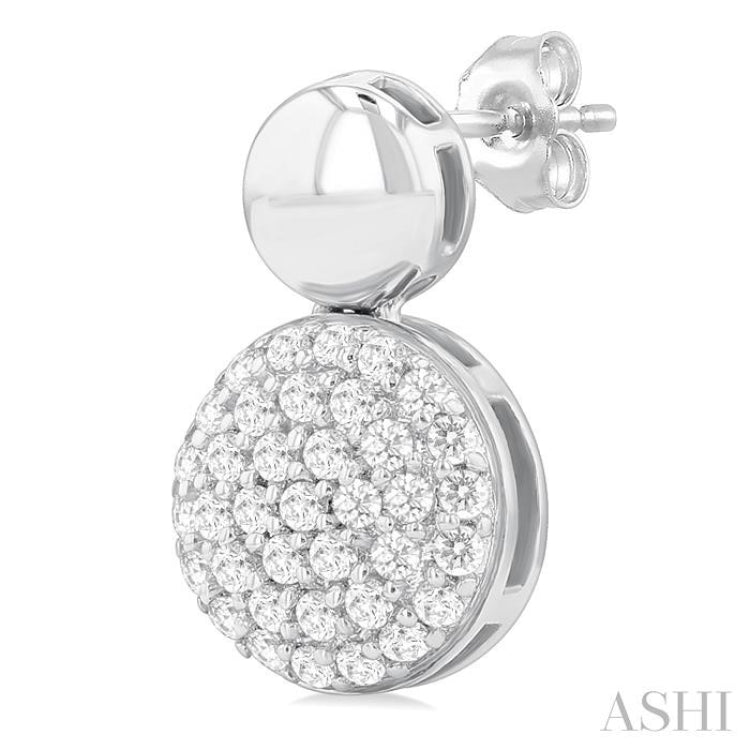 1/3 Ctw Circular Mount Pave Set Round Cut Diamond Fashion Earrings in 10K White Gold
