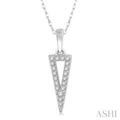 1/10 Ctw Hollow Center Inverted Triangle Round Cut Diamond Pendant With Chain in 10K White Gold