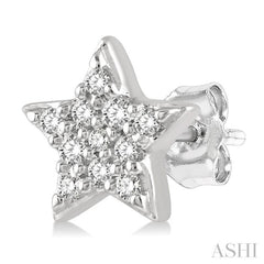 1/10 Ctw Star & Crescent Mix Round Cut Diamond Petite Fashion Earrings in 10K White Gold