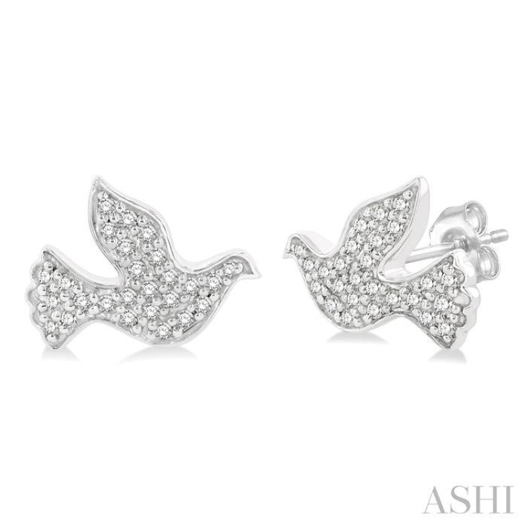 1/6 Ctw Petite Dove Round Cut Diamond Fashion Stud Earrings in 10K White Gold
