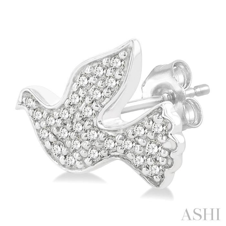 1/6 Ctw Petite Dove Round Cut Diamond Fashion Stud Earrings in 10K White Gold
