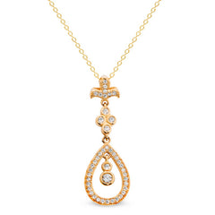 Gold Finish Sterling Silver Micropave Fleur De Lis Teardrop Drop Pendant with 44 Simulated Diamonds on 18" Cable Chain