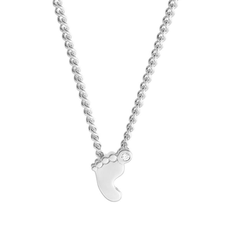 Platinum finish sterling silver baby footprint pendant on 18" chain