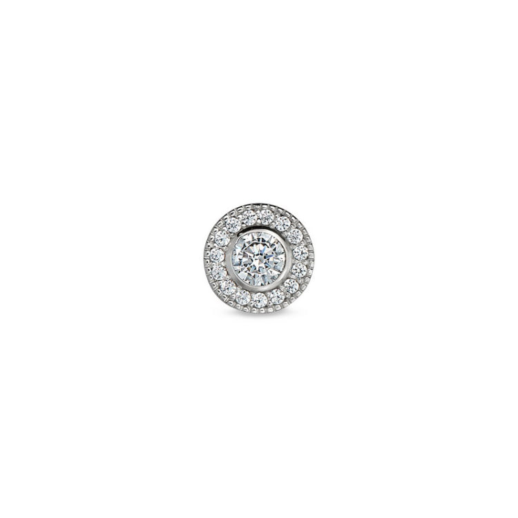 Platinum Finish Sterling Silver Micropave Round Simulated Diamond/April Birthstone Charm with Simulated Diamonds for BL2300B