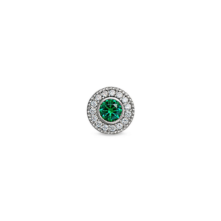 Platinum Finish Sterling Silver Micropave Round Simulated Emerald/May Birthstone Charm with Simulated Diamonds for BL2300B