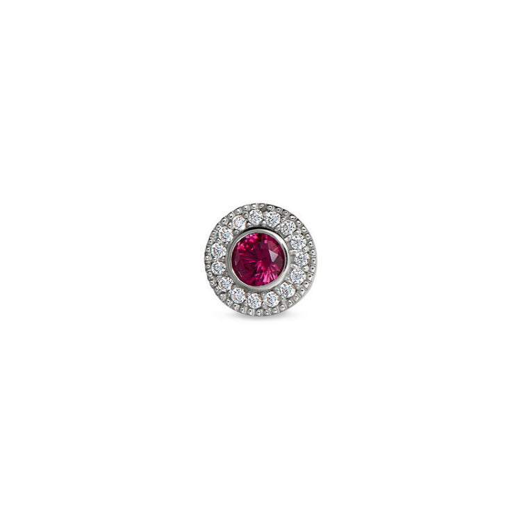 Platinum Finish Sterling Silver Micropave Round Simulated Ruby/July Birthstone Charm with Simulated Diamonds for BL2300B