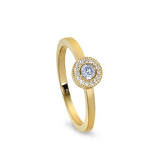 Gold Finish Sterling Silver Micropave Round Simulated Light Amethyst Ring with Simulated Diamonds Size 4