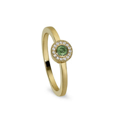 Gold Finish Sterling Silver Micropave Round Simulated Peridot Ring with Simulated Diamonds Size 4