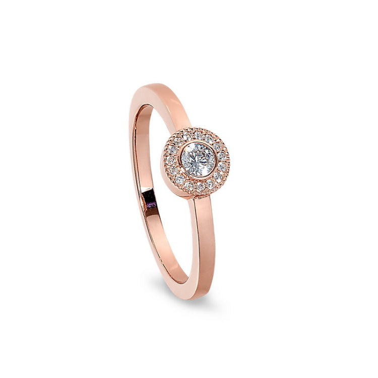 Rose Gold Finish Sterling Silver Micropave Round Simulated Diamond Ring with Simulated Diamonds Size 4