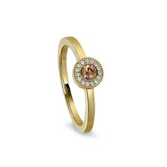 Gold finish sterling silver micropave round simulated citrine ring with simulated diamonds size 5