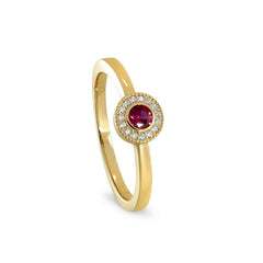 Gold finish sterling silver micropave round simulated ruby ring with simulated diamonds size 5