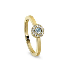 Gold Finish Sterling Silver Micropave Round Simulated Aquamarine Ring with Simulated Diamonds Size 7