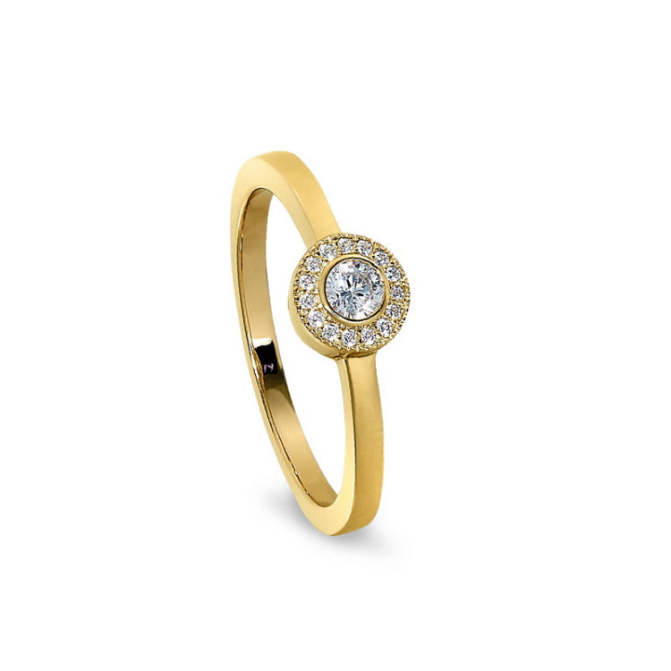 Gold Finish Sterling Silver Micropave Round Simulated Diamond Ring with Simulated Diamonds Size 7