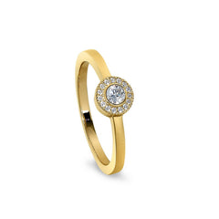 Gold Finish Sterling Silver Micropave Round Simulated Diamond Ring with Simulated Diamonds Size 7