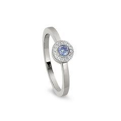 Platinum Finish Sterling Silver Micropave Round Simulated Light Amethyst Ring with Simulated Diamonds Size 7