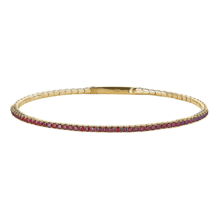 gold vermeil finish sterling silver single row flexible bracelet with 1.75mm simulated garnet birthstones