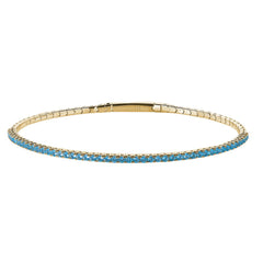 Gold vermeil finish sterling silver single row flexible bracelet with 1.75mm simulated aquamarine birthstones