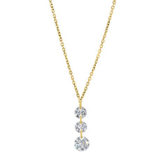Gold vermeil sterling silver drill set 3 stone drop pendant with simulated diamonds on a 16"-18" adjustable cable chain