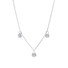 Gold vermeil sterling silver drill set 3 stone necklace with simulated diamonds on a 16"-18" adjustable cable chain