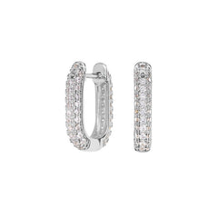 Platinum finish sterling silver micropave "u" shape huggie earrings with simulated diamonds