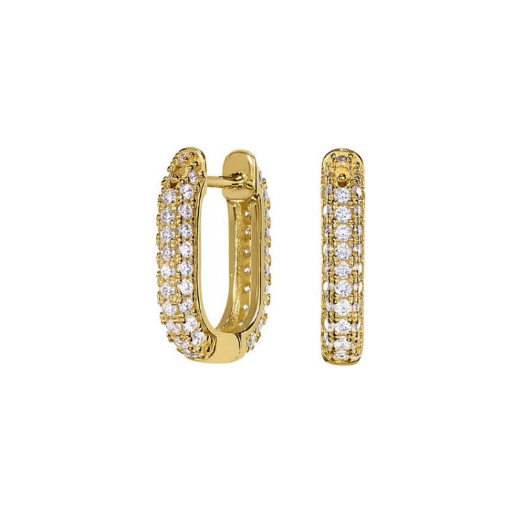Gold vermeil sterling silver micropave "u" shape huggie earrings with simulated diamonds